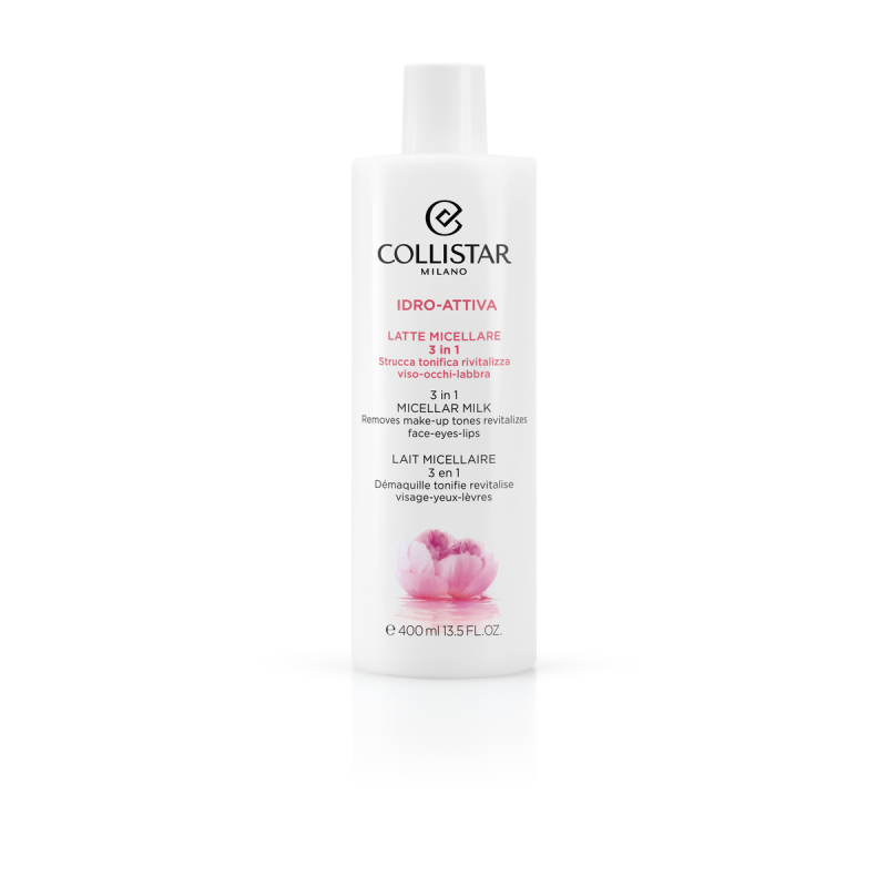 COLLISTAR FACE 3 IN 1 MICELLAR MILK REMOVES MAKE-UP TONES REVITALIZES, FACE-EYE-LIPS 400ML