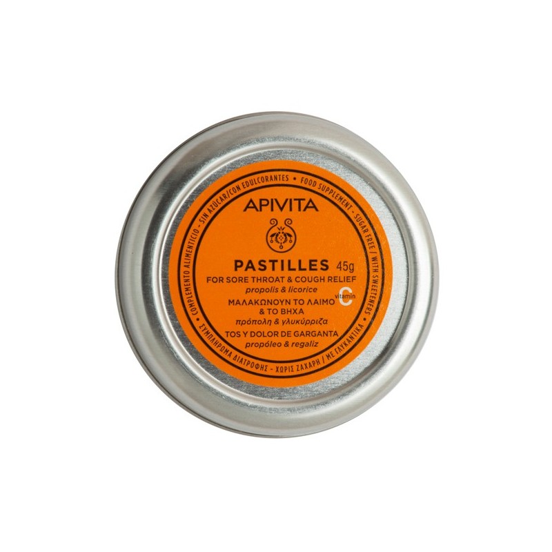Apivita Pastilles For Sore Throat & Cough Relief Propolis & Licorice 45g