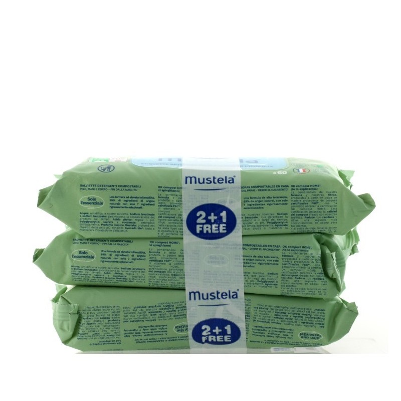 MUSTELA CLEANSING WIPES NORMAL SKIN 2+1 OFFER (GREEN)